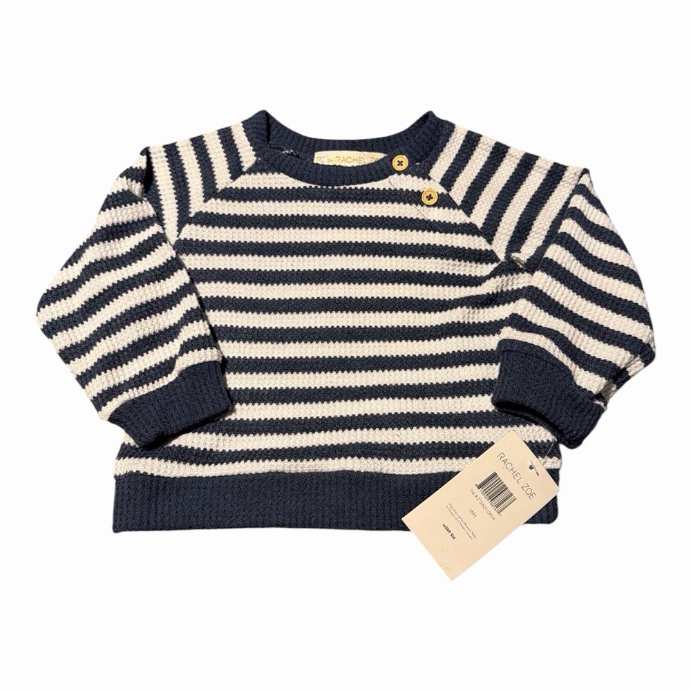 RZ Rachel Zoe Baby 18M Navy Striped Waffle Knit Sweater Nautical Pullover NWT